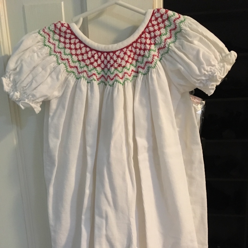 White corduroy smocked girls outfit